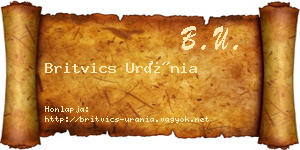 Britvics Uránia névjegykártya